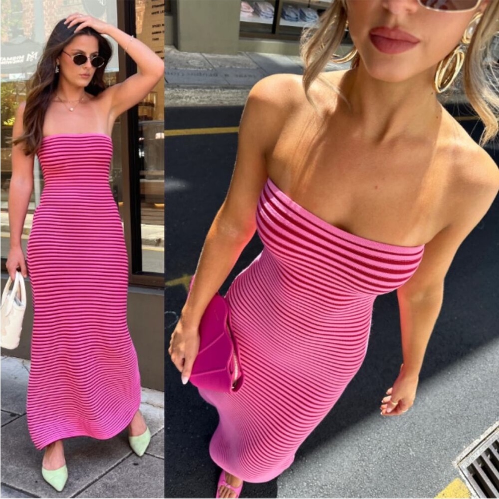 The Wolf Gang Sunmor Knit Maxi Dress In Candy Stripe NWT Size Medium Bodycon - Picture 3 of 15